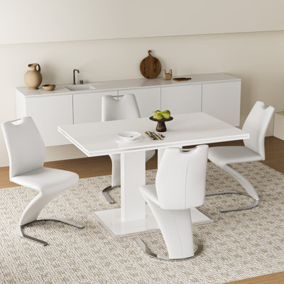 Chaise d'appoint rembourrée en similicuir à dossier haut avec poignée supérieure (ensemble de 4)
