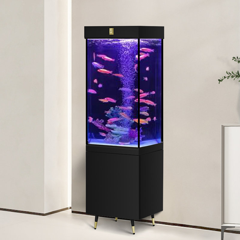 Réservoir d'aquarium vertical avec trop-plein étroit et verre ultra-transparent, Noir