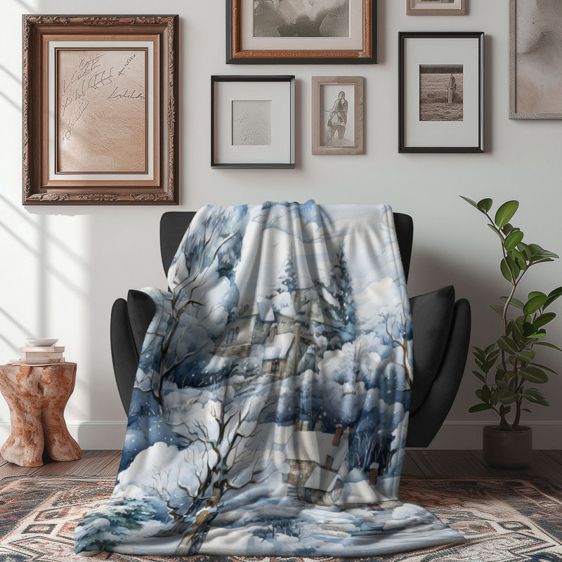 Couverture en sherpa de qualité supérieure 1 pièce Snowy Wonderland, L 50 po x L 60 po