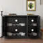 Buffet d'armoire de rangement, 3 portes en miroir en acrylique, tablettes réglables, stratifié décoratif noir, buffet en panneau de fibres à densité moyenne avec porte magnétique pour le salon, cuisine-1086670025