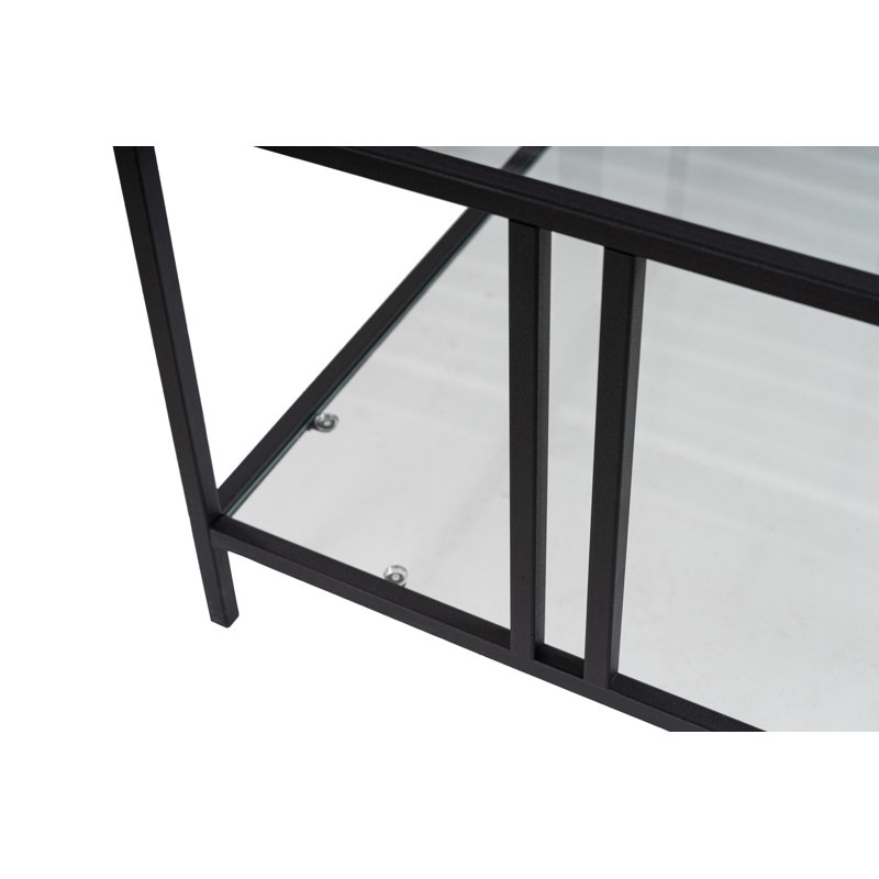 Modern Black Coffee Table with 100% Tempered Glass Top, 31.5 x 15.7 x 31.5 inches | Durable 100% Metal Frame | Industrial Design, Perfect for Living Room & Contemporary Spaces, Sleek and Stylish Accent Piece