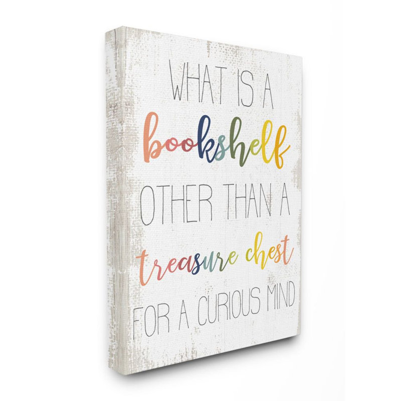 « bookshelf trésor coffre arc-en-ciel », art textuel, Toile tendue, H 20 po x l 16 po
