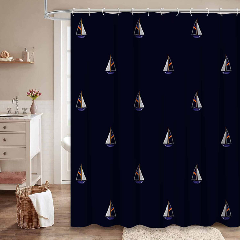 Rideau de douche sans couture à motif de voiles bleues avec 12 crochets, L 72 po x l 84 po