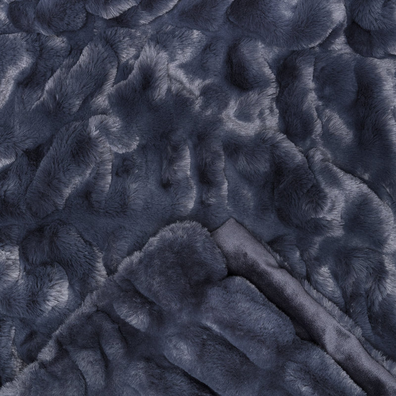Jeté de lit en fausse fourrure, Jeté, Bleu gris anthracite