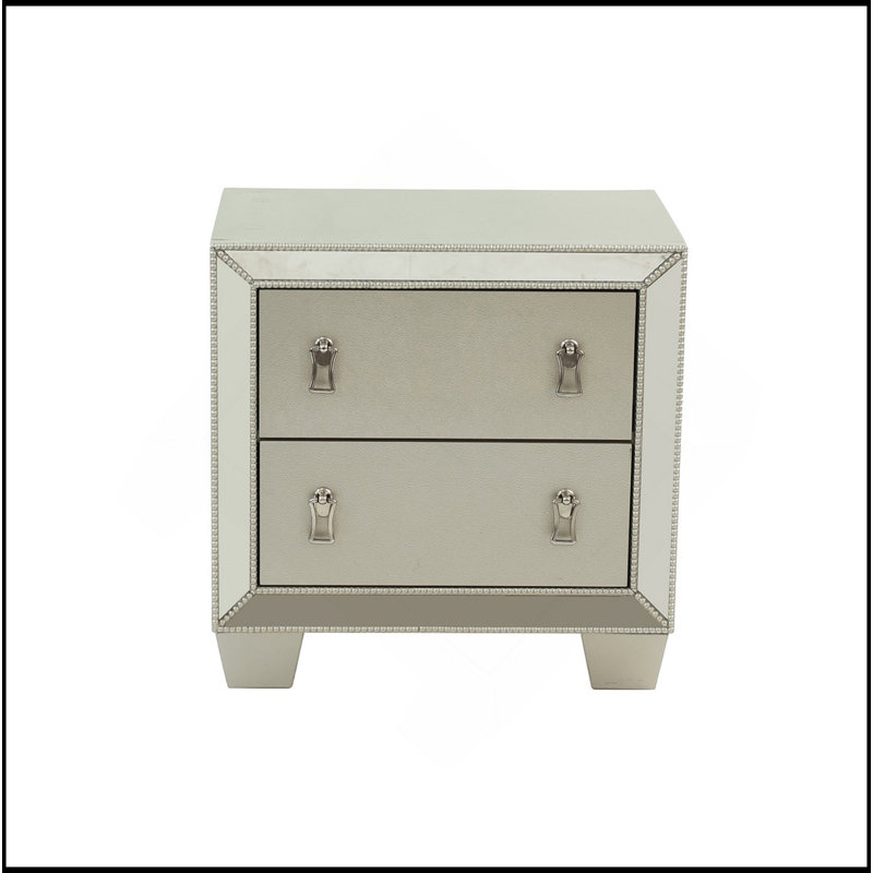 Table de chevet contemporaine 2 tiroirs en argent