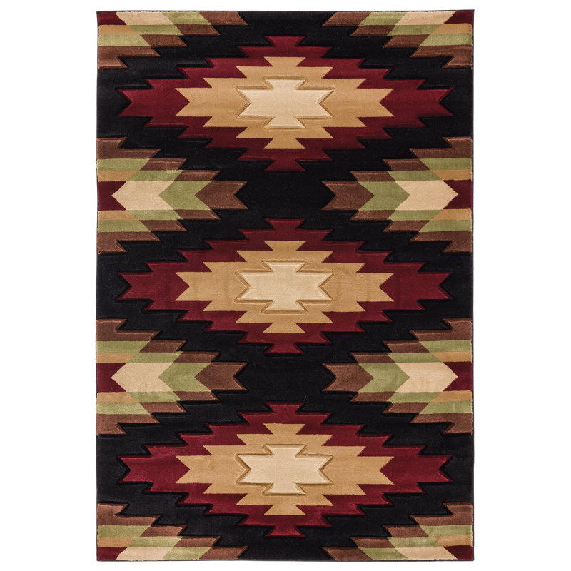 Tapis géométrique beige / bourgogne / noir Espino, Rectangle 2 pi 7 po x 4 pi 2 po