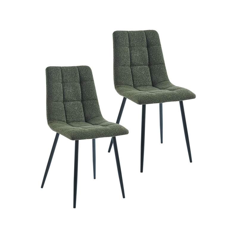 Kashlyn Tufted Fabric Dining Chairs with Steel Legs, Green