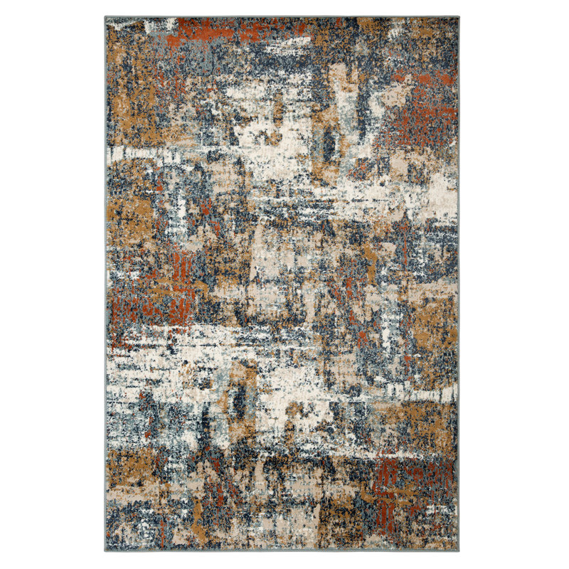 Tapis abstrait ivoire / rouille Santa Paula, Rectangle 5 pi 1 po x 7 pi 6 po