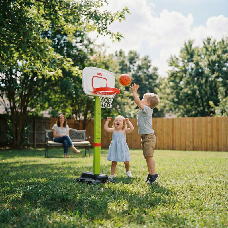 Fisher-priceHoops-Basketball, kids shoot hoops, basketball games, Easy assembly, Adjustable heights, Ages 1.5+