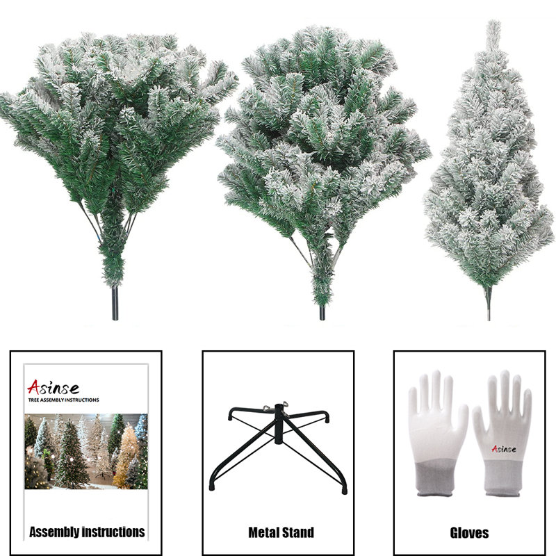 Pre-Lit Snow-Flocked Artificial Spruce Christmas Tree with Warm White Chasing LED Lights, 150cm H
