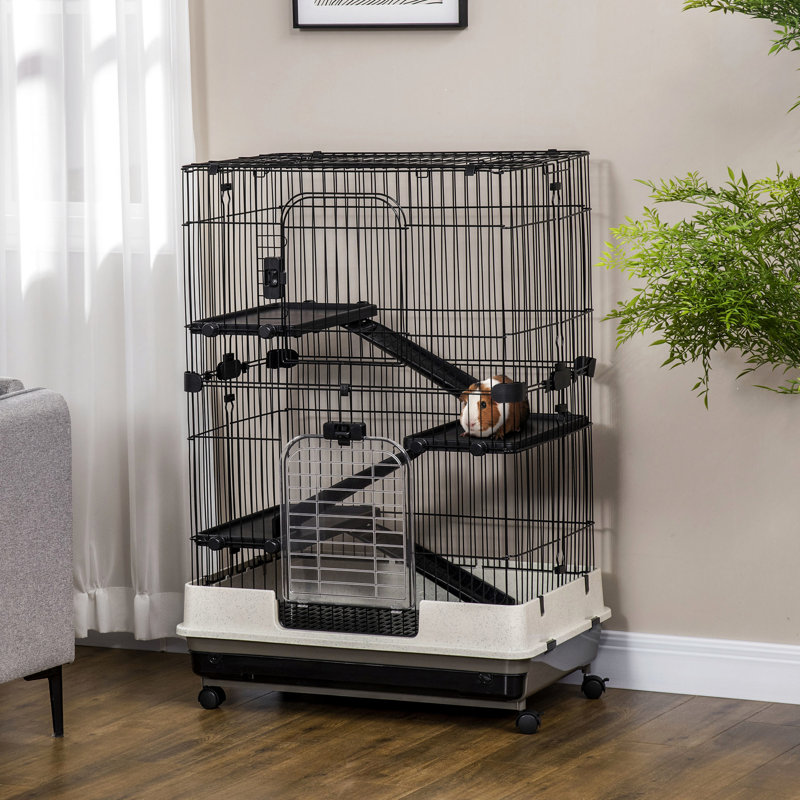 Cage noire pour petits animaux avec structure à roulettes, noir. Idéal pour le lapin, le chinchilla et le furet. Comprend un plateau et une plateforme amovibles. L 32 po x l 20,8 po x H 45 po - Scintillement à 4 niveaux - pour, chinchillas, furet