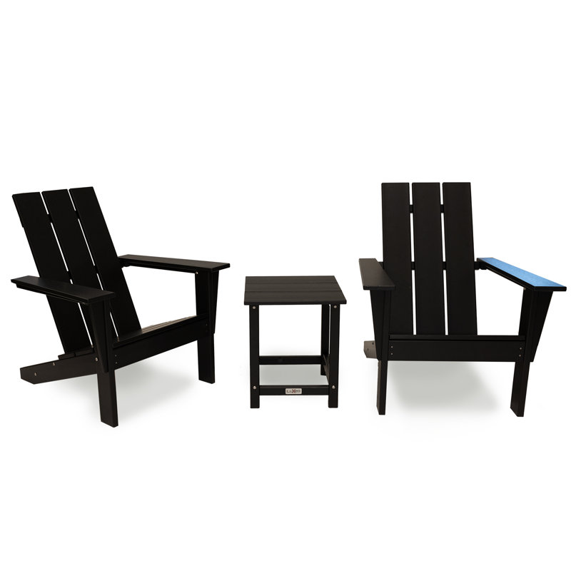 Arcadia Black HDPE 3-Piece Outdoor Adirondack Chair and Table Set