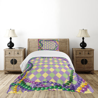 Ambesonne Mardi Gras Bedspread Set Vivid Graphic Style Multicolor -  bed_40229_twin