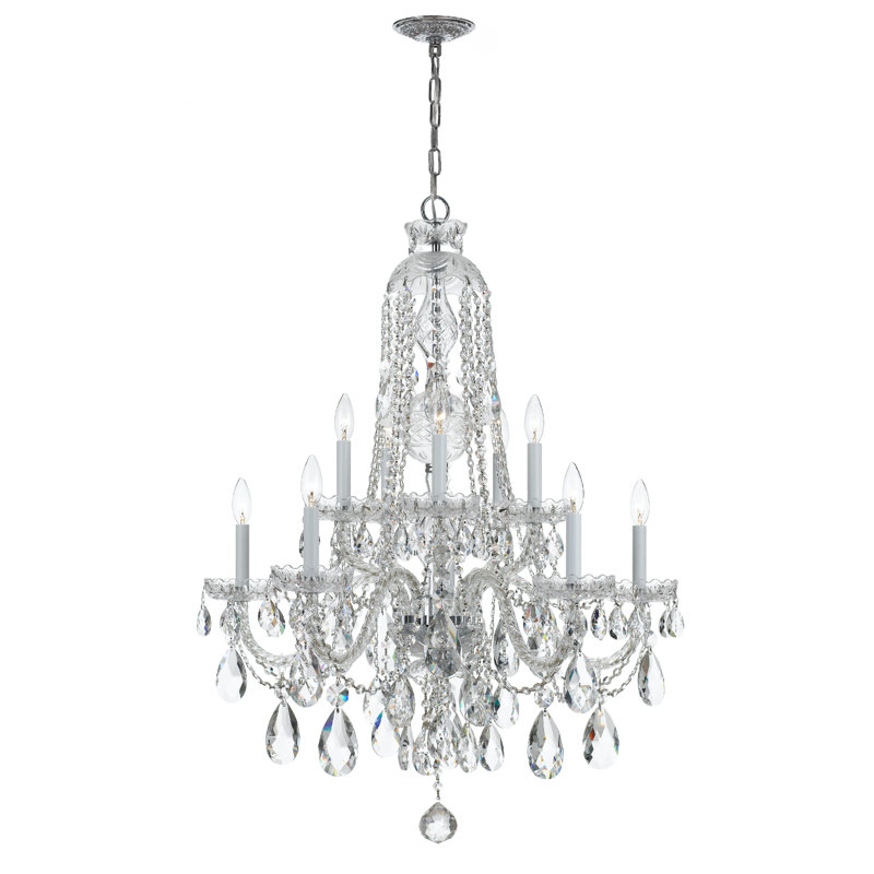 Lustre étagé de style bougie à 10 lumières Eivind, Majestueux bois poli, Chrome