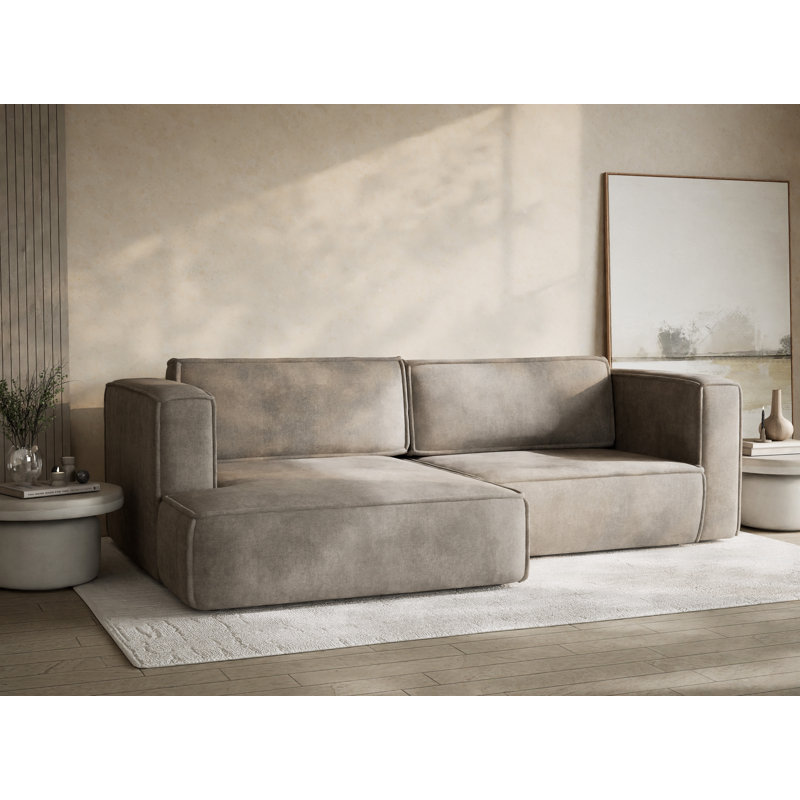 Four-Seater Corner Sofa With Bed Function, Left Hand Facing, Brown Polyester/Chenille