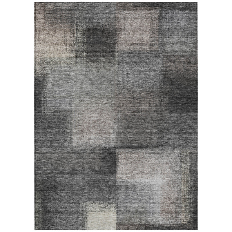 Tapis extérieur lavable abstrait gris anthracite et argent 10 pi x 14 pi