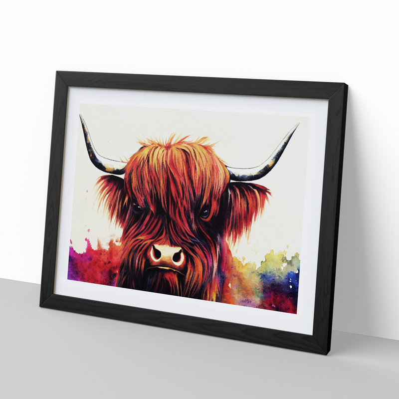 Stunning Highland Cow - Single Picture Frame Print, 46cm H x 64cm W x 2cm D, Black