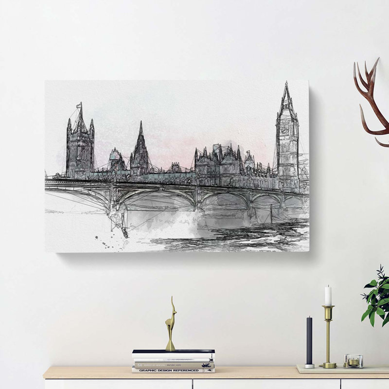 Houses Of Parliament & Big Ben In Abstract - Wrapped Canvas, 60cm H x 91cm W x 3cm D