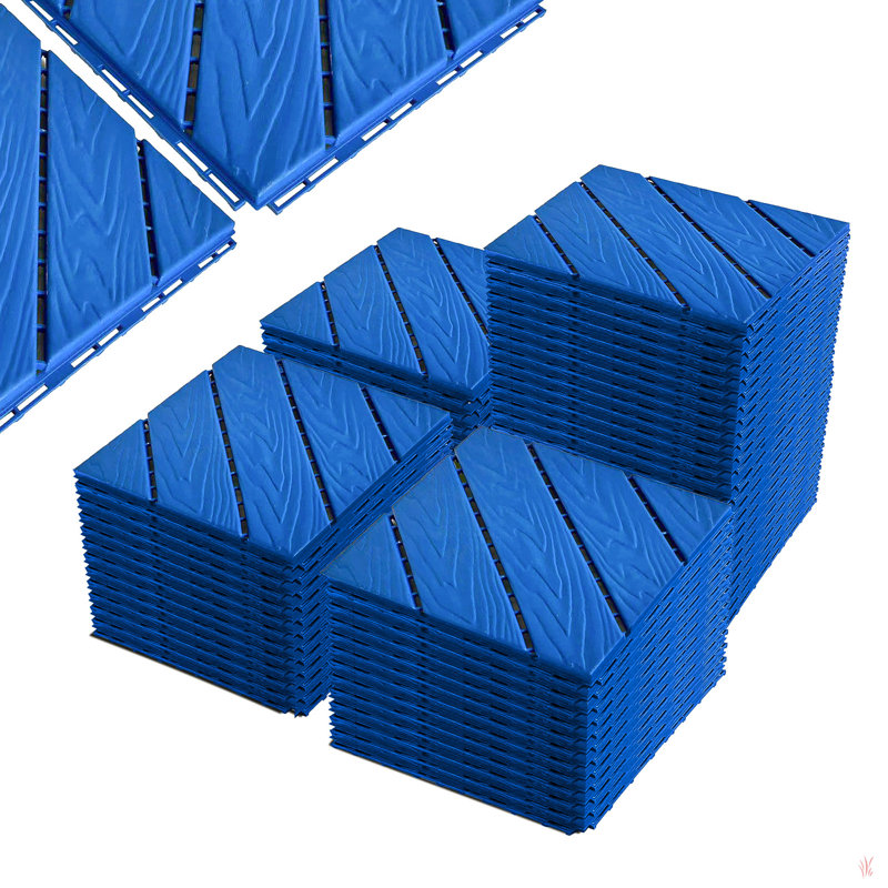 Plastic Interlocking Tiles, 44 Patio Tiles, 12" X 12" Wave Pattern Connected Waterproof Easy To Attach Outdoor All Weather Use, Suitable For Poolside Balconies Backyard Patio Deck Tiles, Blue