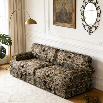 74"Luxuriously Comfortable 3-Seater Cloud Couch,Oxford Fabric Sofa with Elegant Rolled Arms & Pleated Skirt Design