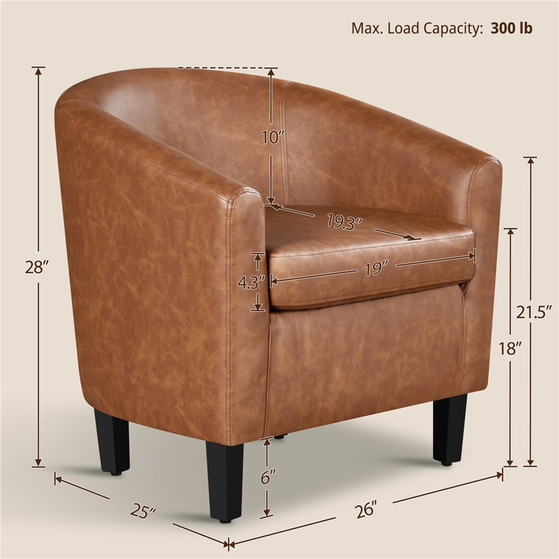 Fauteuil demi-tonneau en cuir 28 po Seldon, Similicuir brun
