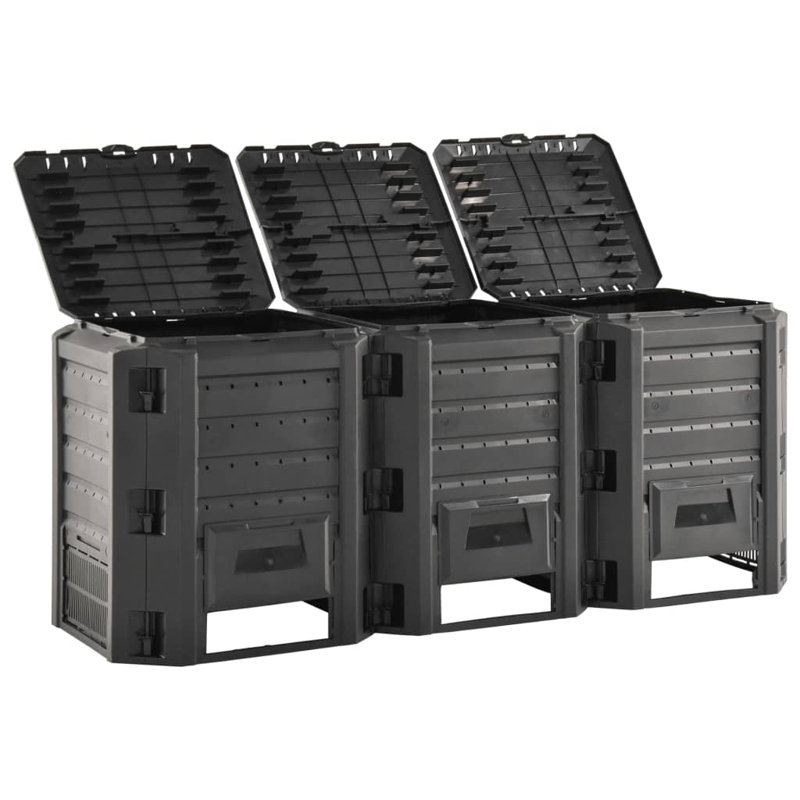 Composteur durable 100% polypropylène noir vidaXL, H 32,7 po x l 78 po x P 28,3 po