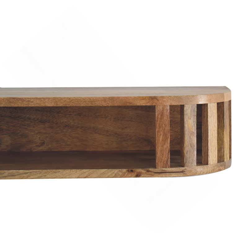 Console flottante en bois massif Ariella, rangement ouvert, brun clair