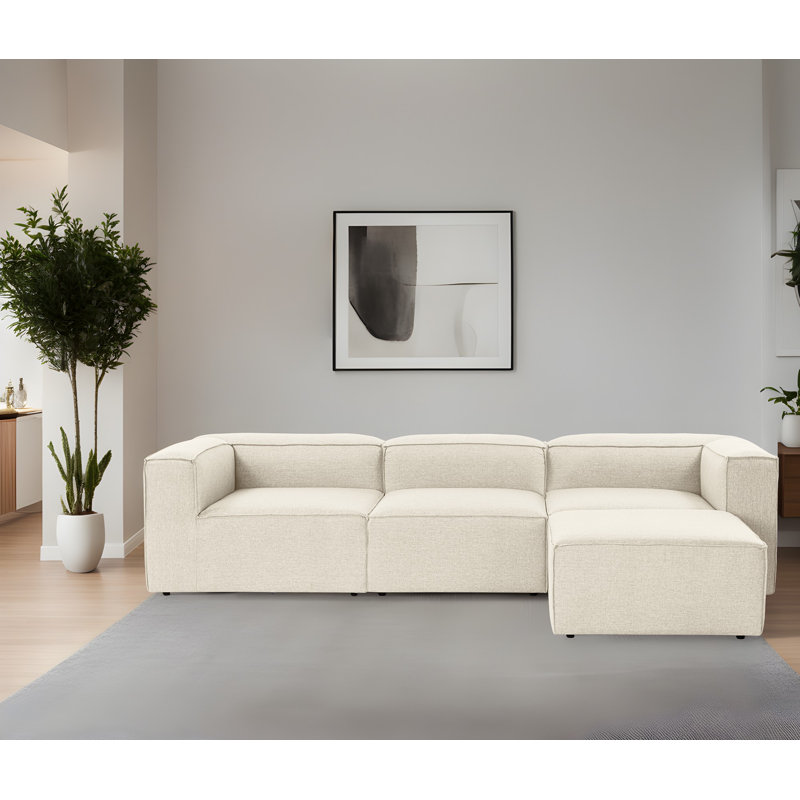 Corner Sofa, 26" H x 116.9" W x 74.8" D, Cream Linen