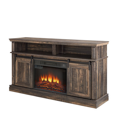 Modern Entertainment Console TV Stand With 23" Fireplace Insert, Multipurpose Sliding Door TV Cabinet Large Storage Space, 58.11"W*15.79"D*32.36"H Antique Brown