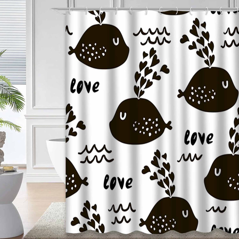 Rideau de douche imperméable noir et blanc Childish, L 72 po x l 84 po