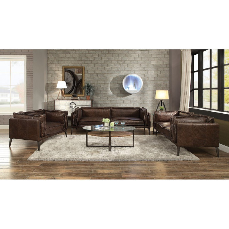 Diep Pillow Top Arm Sofa in Distress Chocolate, 30" H x 71" W x 34" D