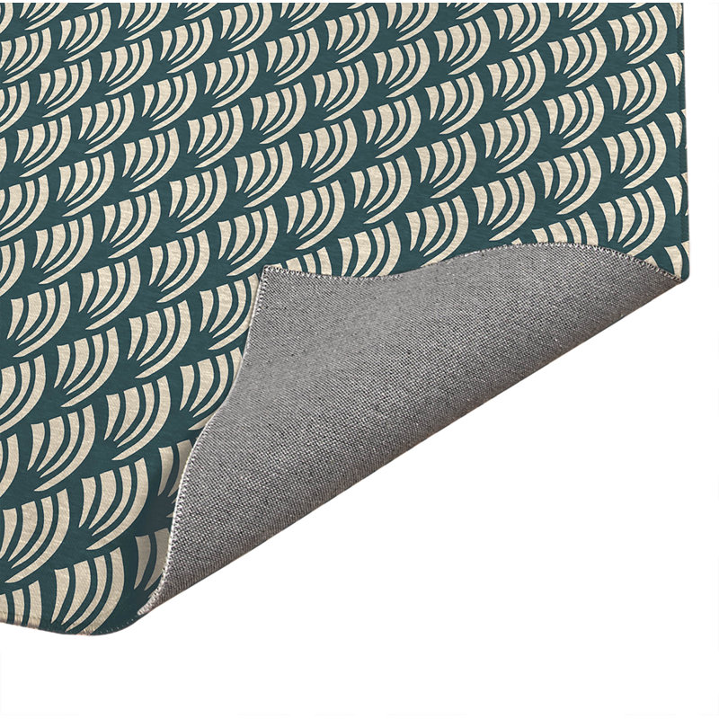 Tapis d'entrée intérieur ultra mince, léger et antidérapant à motif vague en diagonale, Turquoise poudreux, 60" W x 84" L
