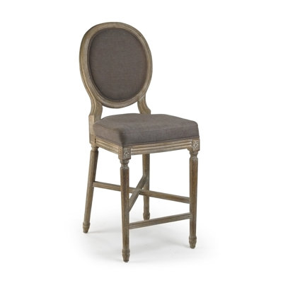 Medallion Upholstered Stool with Solid Wood Frame