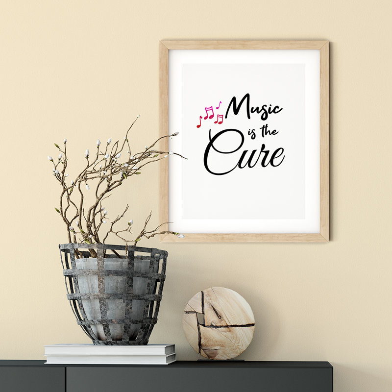 «Music is the Cure» - Reproduction d'art textuel sans cadre sur plastique / acrylique, H 7 po x l 5 po x P 0,01 po