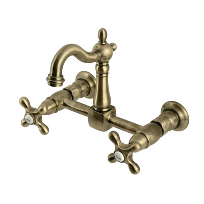 Kingston Brass Heritage Double-Handle 2-Hole Wall-Mount Bridge Kitchen Faucet