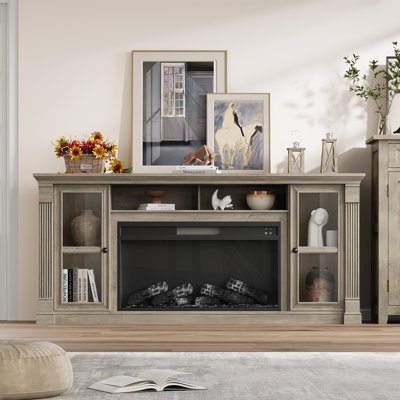 Fireplace TV Stand For TVs Up To 80" With Electric Fireplace Included, Farmhouse TV Console & Entertainment Center
