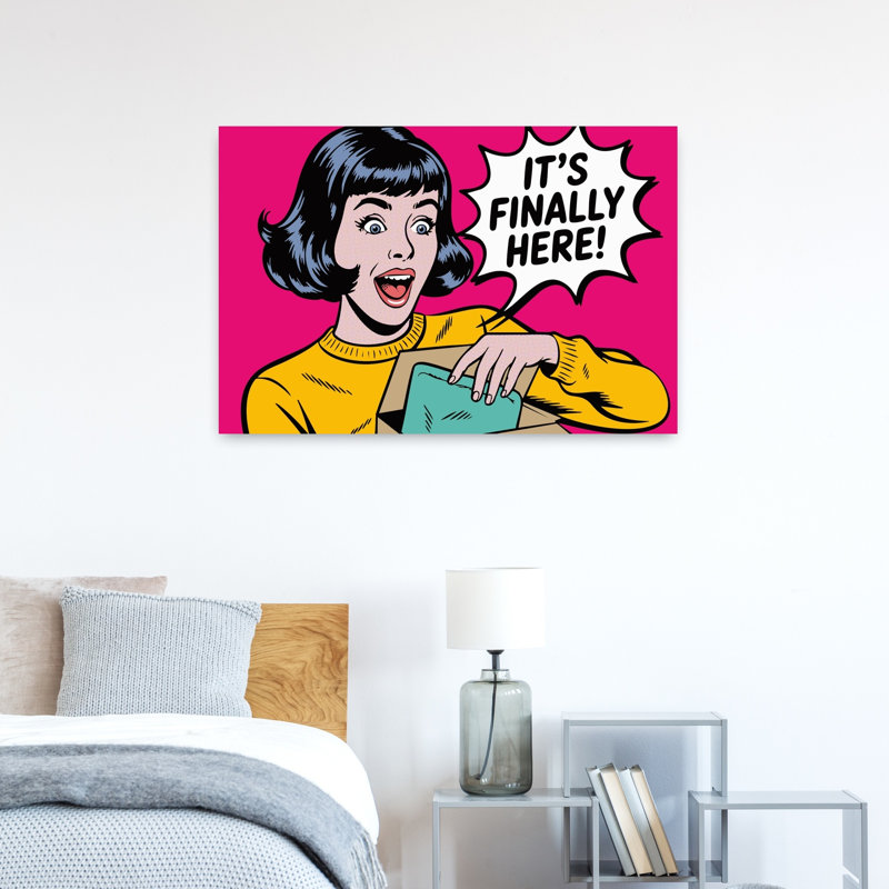 Excité, femme, déballage, rétro, art mural rétro, H 24 po x l 36 po
