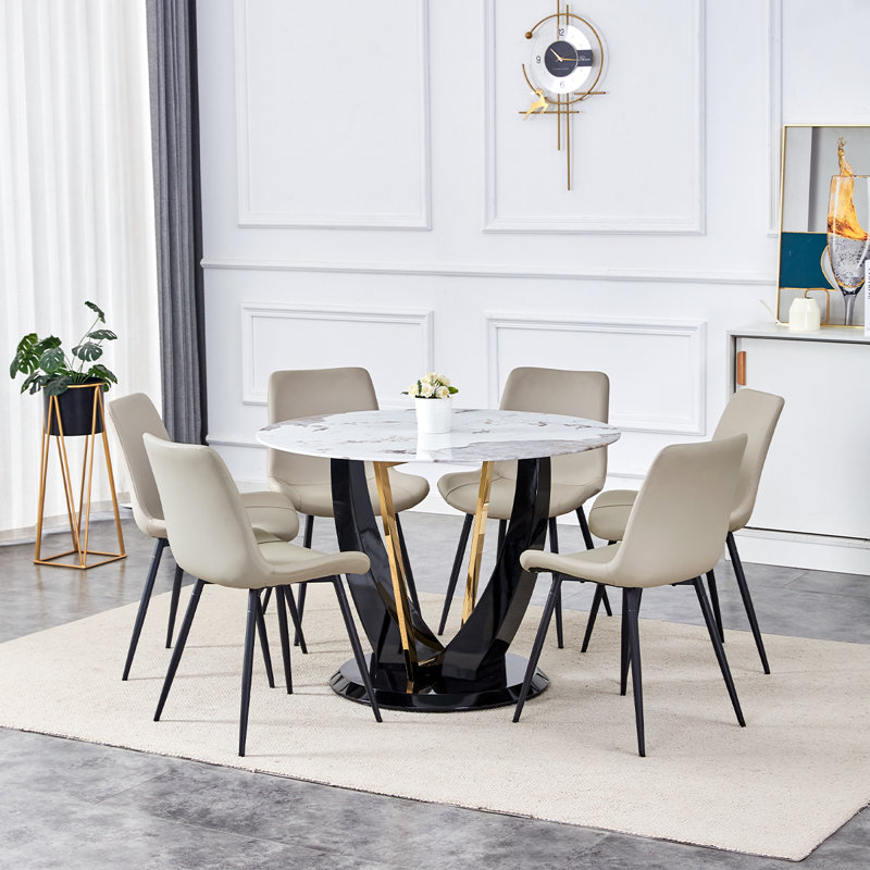 Round Dining Table Set, 7, Gray