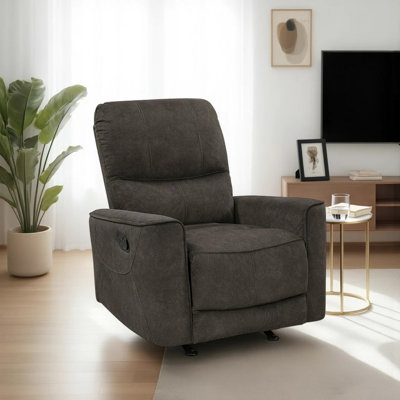  Rand 35.5" Modern & Contemporary Polished Microfiber Rocker Reclining Chair with Gentle Rocking Motion & Tab Pull Reclining