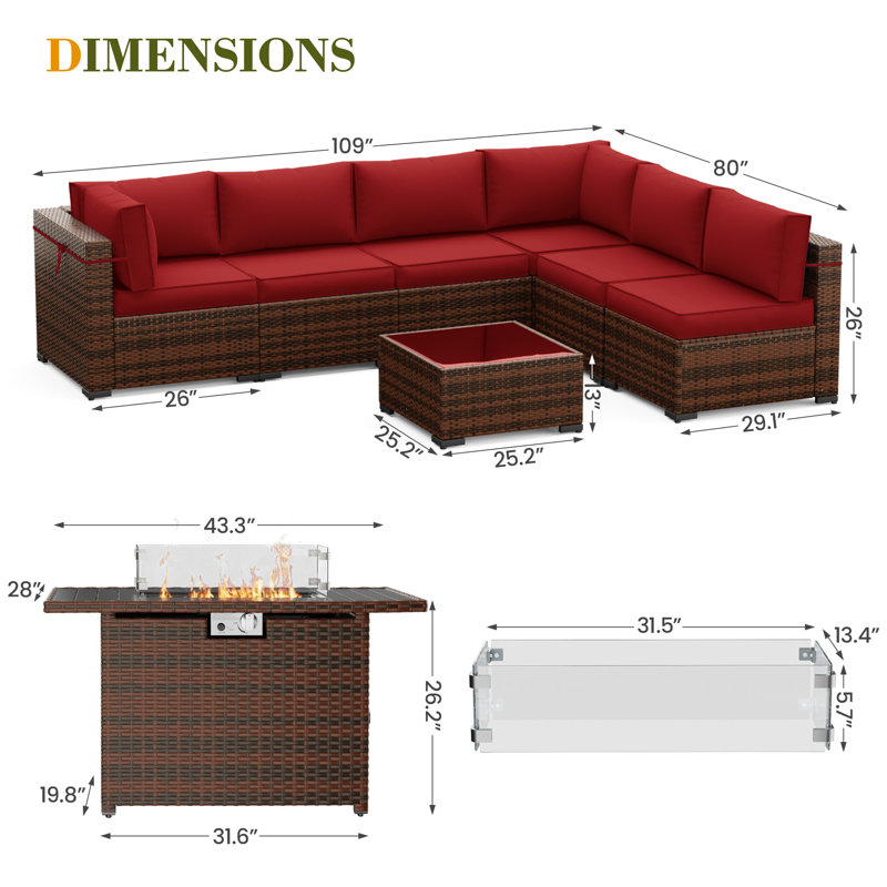 Ensemble de conversation pour patio 8 pièces avec foyer d'extérieur Romanas, Bourgogne