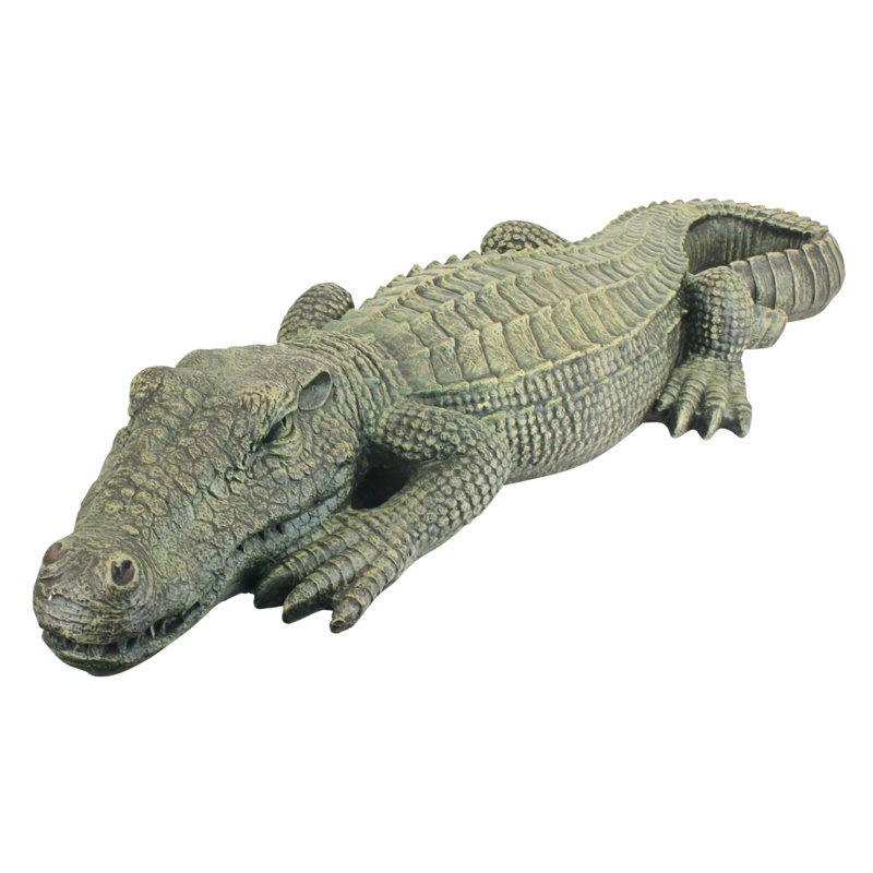 Large Hand-Painted Green Resin Alligator Garden Statue