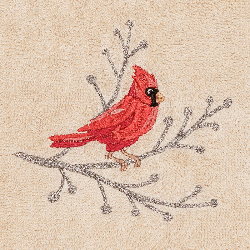 Débarbouillette 100% coton brodée Christmas Cardinal, Sable