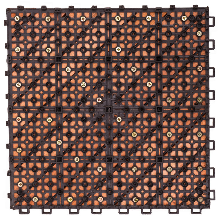 12-Diagonal Slat Eucalyptus Interlocking Deck Tile (Set Of 10 Tiles)
