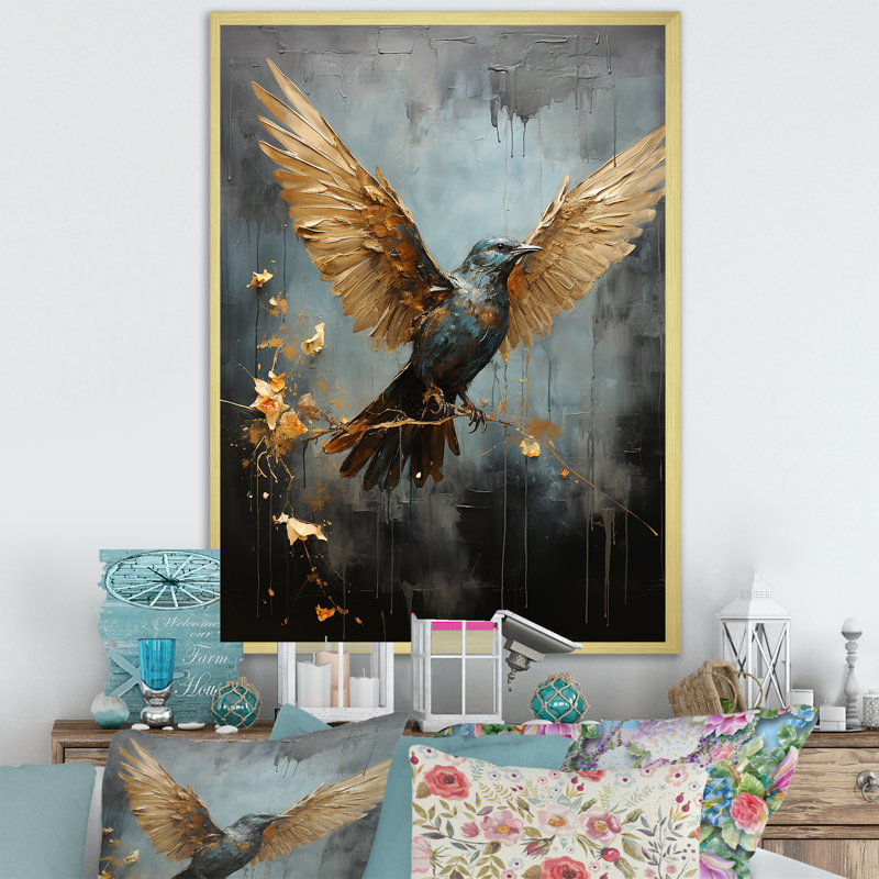 Bronze Dove Blessing sur toile, Cadre doré simple, H 32 po x l 16 po x P 1 po