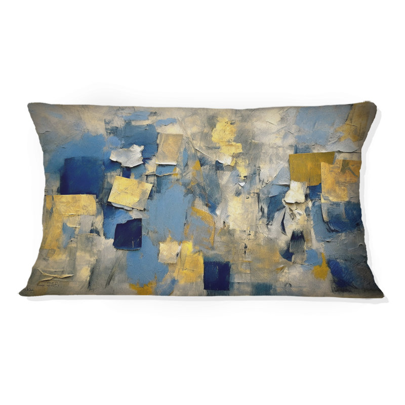 Coussin Lyrical Abstraction en bleu et jaune II - Abstract Collages
