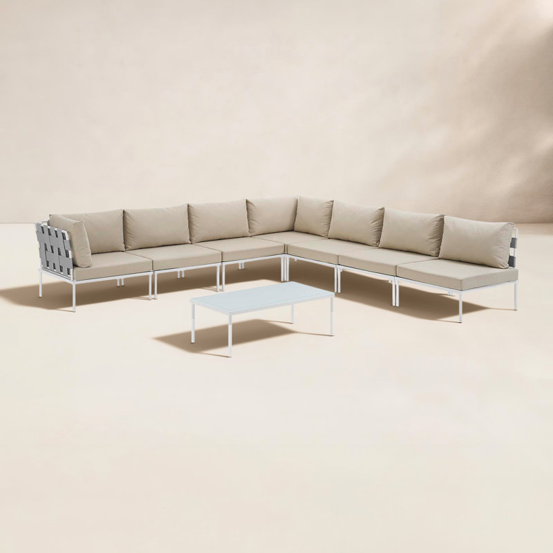 Harmony 8-piece Outdoor Patio Aluminum Sectional Sofa Set, Beige