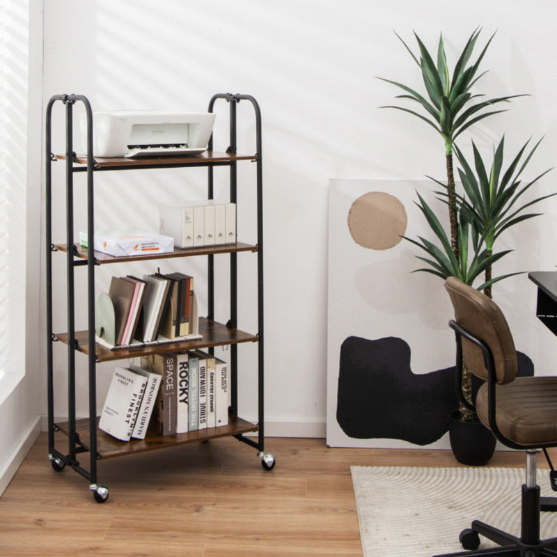 4-Tier Foldable Rolling Cart with Storage Shelves for Kitchen