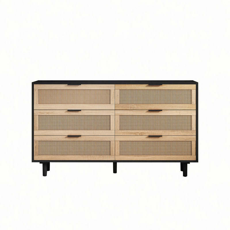 51.18"6-Drawers Rattan Storage Cabinet Rattan Drawer,For Bedroom,Living Room, Black