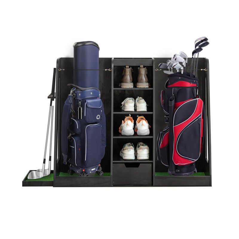 Organisateur de sac de golf en bois de qualité supérieure et support de rangement, Noir