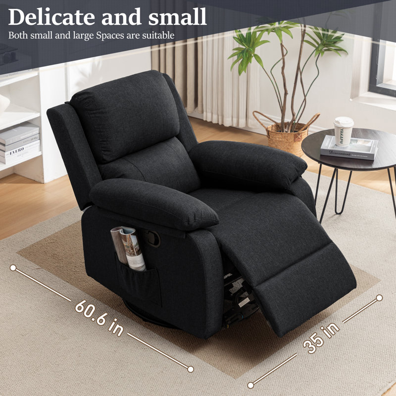 Black Fabric Swivel Recliner with Wood Frame